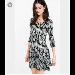 Express Feather Print Scoop Back Dress